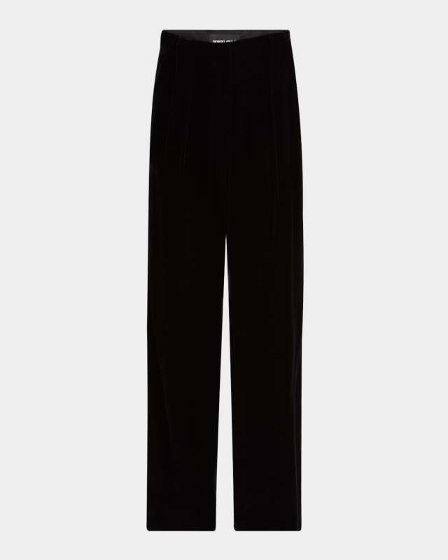 Pleated High-Rise Velvet Trousers